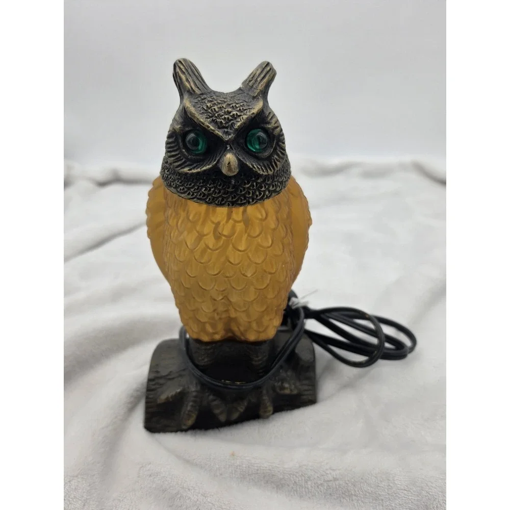 Vtg Tin Chi‎ 1996 Owl Table Accent Lamp Amber Glass Andrea Sadek Working